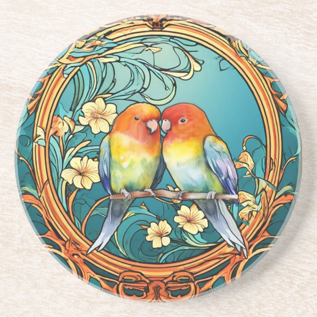 Posavasos Aves amorosas Art Deco Nouveau (Frente)