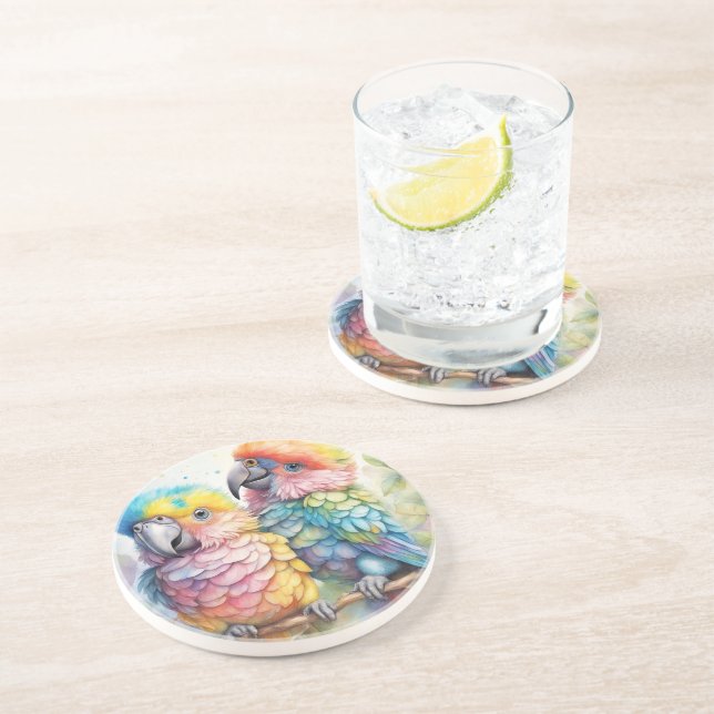 Posavasos Aves arcoiris loros 1 (Lado)