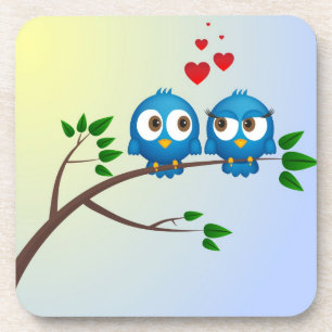 Posavasos Aves azules curas en el personalizado enamorado