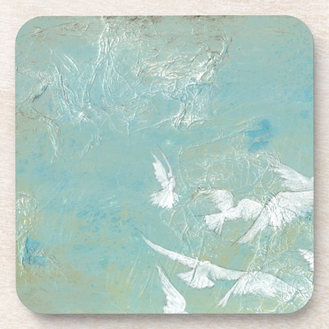 Posavasos Aves blancas volando por el cielo azul (Frente)