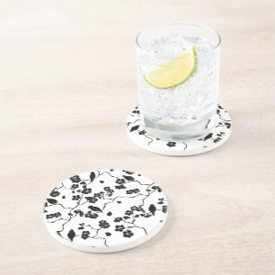 Posavasos Aves con motivos blancos y negros en flores de cer