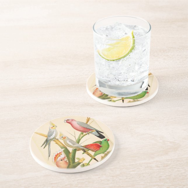 Posavasos Aves de cosecha virgen- paracaídas, aves tropicale (Lado)