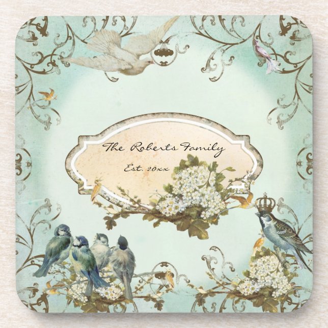 Posavasos Aves de Woodland Encantadas Dove Swirl Personaliza (Frente)
