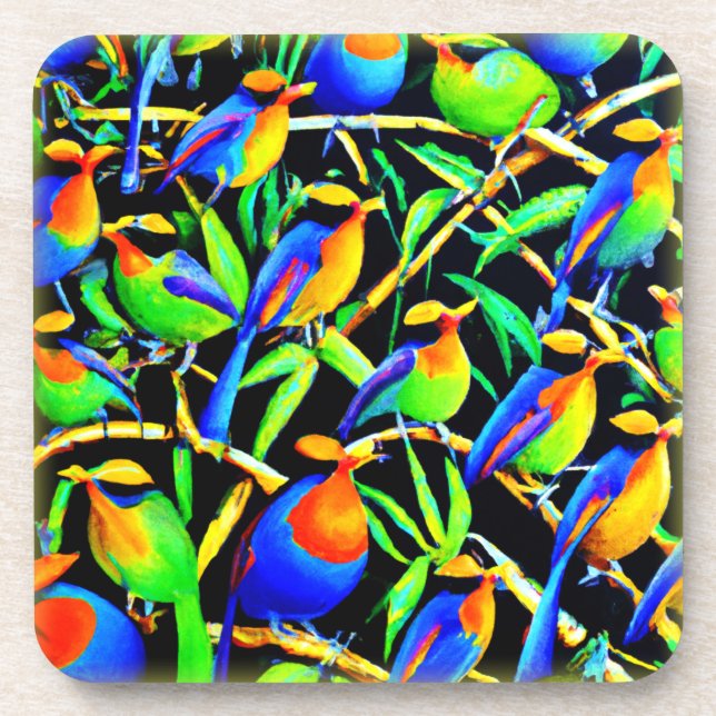 Posavasos Aves En Pintura De Árboles. ¡Hazte con una en Zazz (Frente)