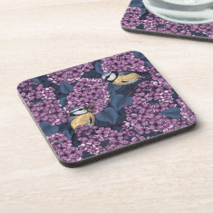Posavasos Aves en un jardín lila violeta