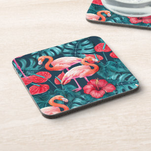Posavasos Aves flamencas y acuarela de jardines tropicales