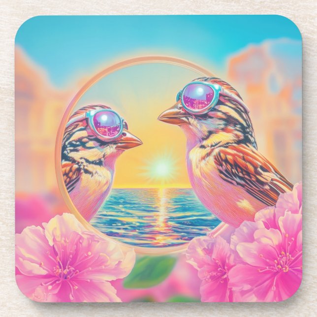 Posavasos Aves Guay con gafas de sol al atardecer (Frente)