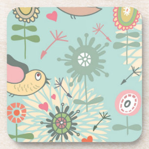 Posavasos Aves ilustradas y flores de primavera