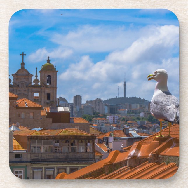 Posavasos Aves silvestres miran los techos de Portugal (Frente)
