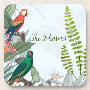 Posavasos Aves tropicales loros y follaje