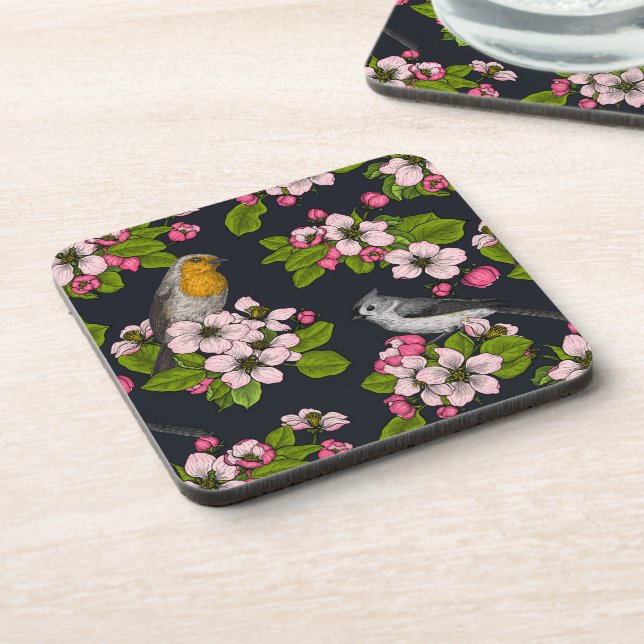 Posavasos Aves y flores en negro (Lado Izquierdo)