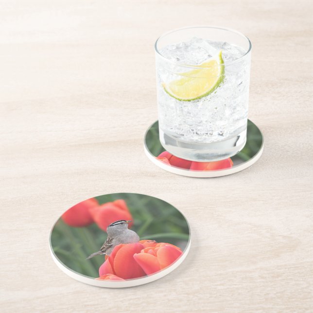 Posavasos Aves y tulipanes Floral Aluminio (Lado)