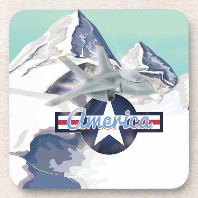 Posavasos Avión aéreo americano volando sobre montañas rocos (Frente)