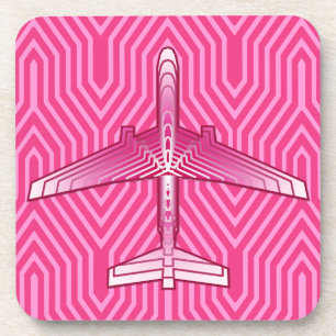 Posavasos Avión Art Déco, Fuchsia y Rosa Pastel