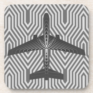 Posavasos Avión Art Deco, gráfico y gris plateado
