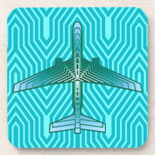 Posavasos Avión Art Déco, Turquesa, Verde azulado y Aqua