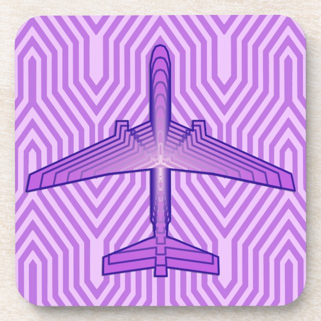 Posavasos Avión Art Decó, violeta morada y lavanda (Frente)