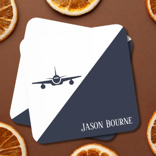 Posavasos Avión Azul Marino y Blanco Moderno y Elegante para