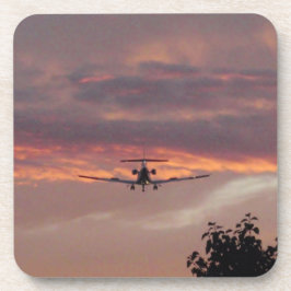 Posavasos Avión Comercial Aterrizando Al Atardecer