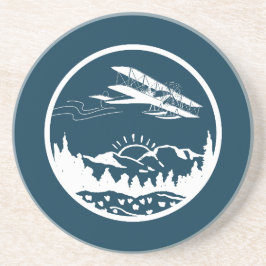 Posavasos Avión Guay volando en montañas, azul y blanco