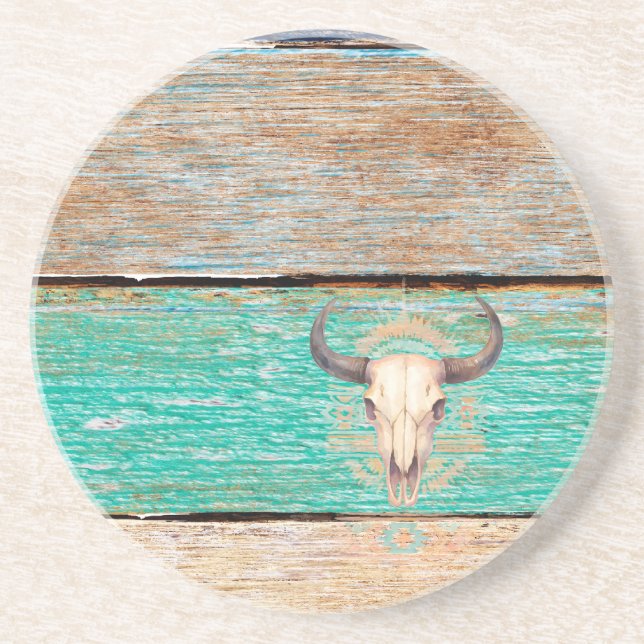 Posavasos Aztec Boho Skull, madera templada (Frente)