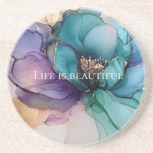 Posavasos Azul Acuático Púrpura Dorado Floral