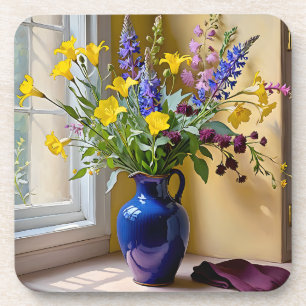 Posavasos Azul amarillo morado florece arte