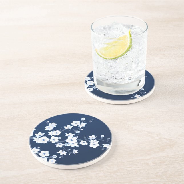 Posavasos Azul Blanco Flor de Cerezo (Lado)