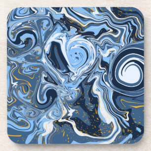 Posavasos Azul, blanco y dorado Mueve arte fluido