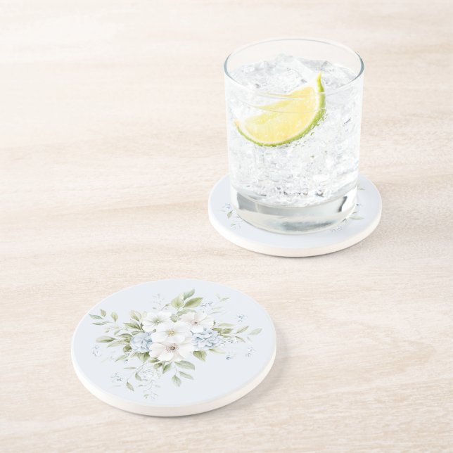 Posavasos Azul Celeste Floral Blanco Pálido (Lado)