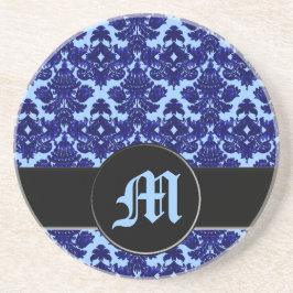 Posavasos Azul Damasco clásico (Monograma)