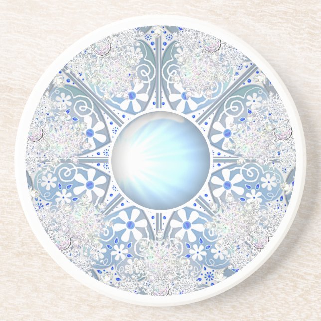 Posavasos Azul de encaje cerámico y copo de nieve (Frente)