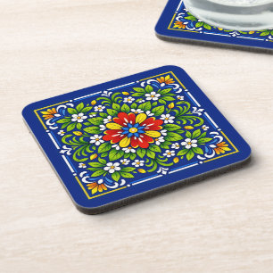 Posavasos Azul Flor Grande— Azulejo Mediterráneo