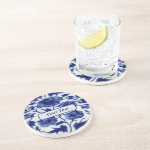 Posavasos Azul floral sobre pintura de cerámica blanca