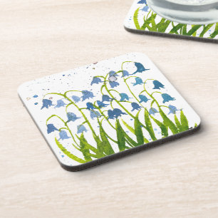 Posavasos Azul Flores salvajes azul acuarela Naturaleza Arte