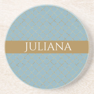 Posavasos Azul Glacial Bonito Quatrefoil Personalizado 
