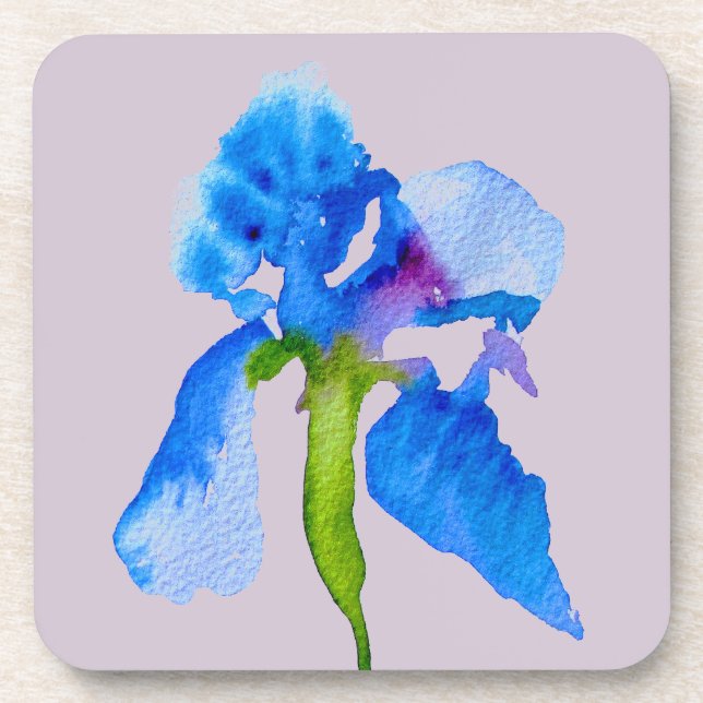 Posavasos Azul Iris moderno acuarela arte floral (Frente)