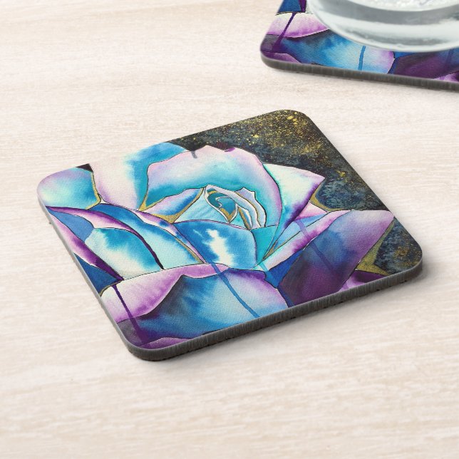 Posavasos Azul morado gótico acuarela arte rosa (Lado Izquierdo)