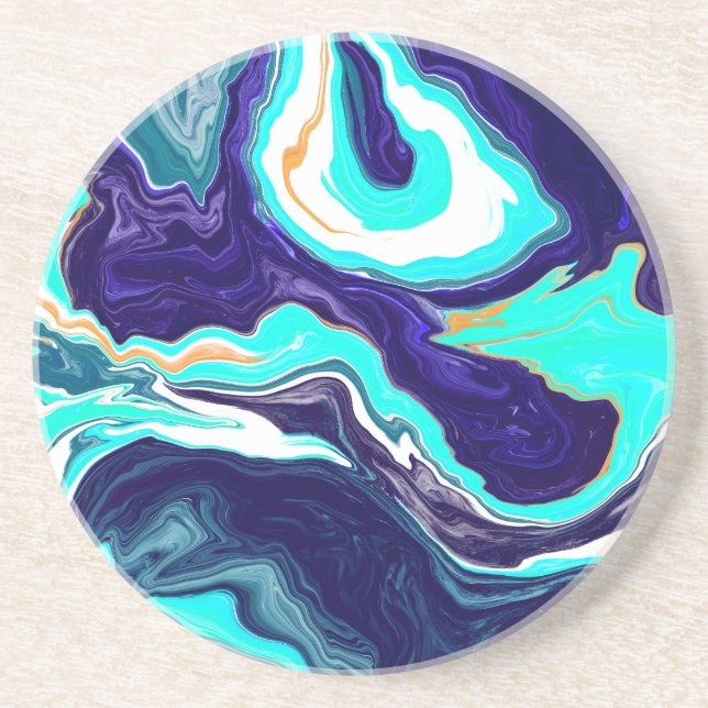 Posavasos Azul océano Verde azulado Swift Marble Fluid Art (Frente)