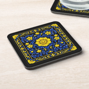 Posavasos Azul Oro Flor — Azulejo Floral