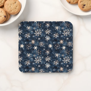 Posavasos Azul oscuro simple con copos de nieve