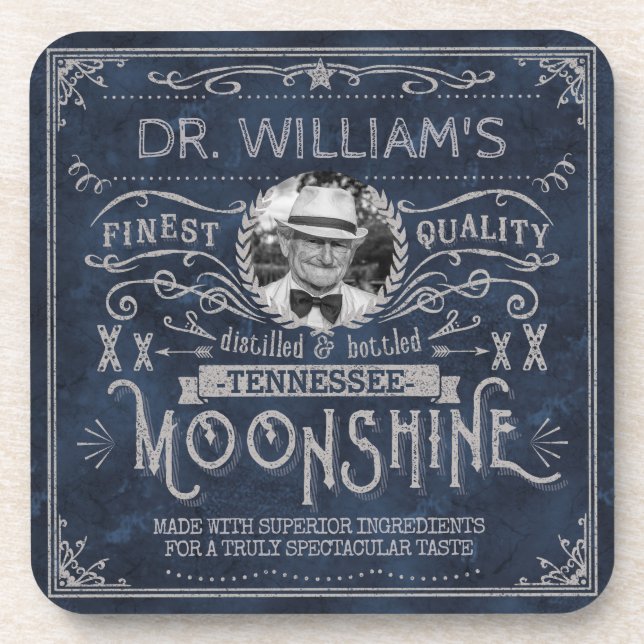 Posavasos Azul Personalizado Vintage Moonshine Hillbilly Med (Frente)