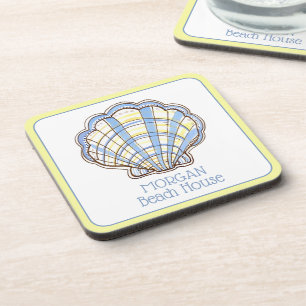 Posavasos Azul Preppy y Amarillo Cuadro Escallop Concha Mari