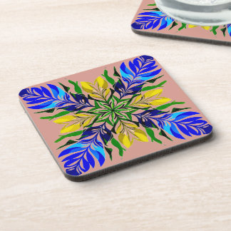 Posavasos Azul Real y Floral Mandala Boho Botánico Dorado