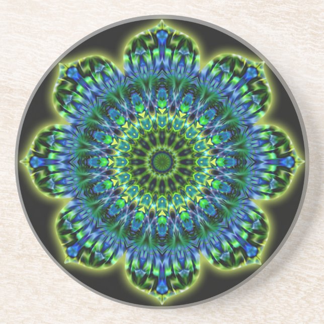 Posavasos azul verde Mandala | negro (Frente)