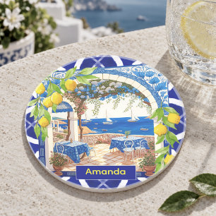 Posavasos Azul Vibrante Mayólica Citrus Siciliano