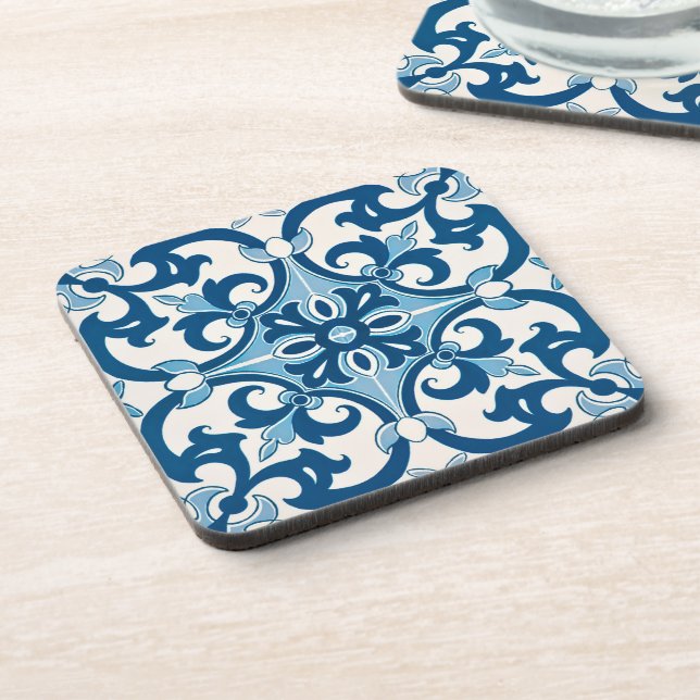Posavasos Azulejo azul portugués Fleur De Lis Drinkware (Lado Izquierdo)