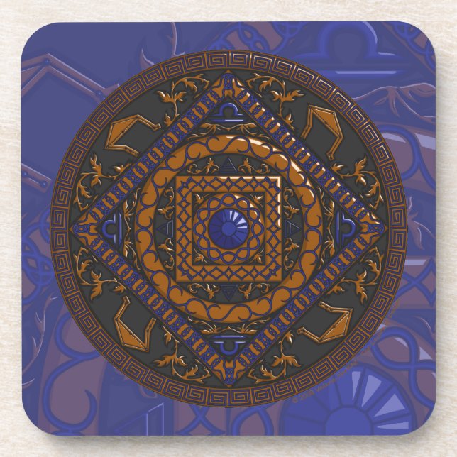 Posavasos Azulejo cuadrado de mandala de Libra (Frente)
