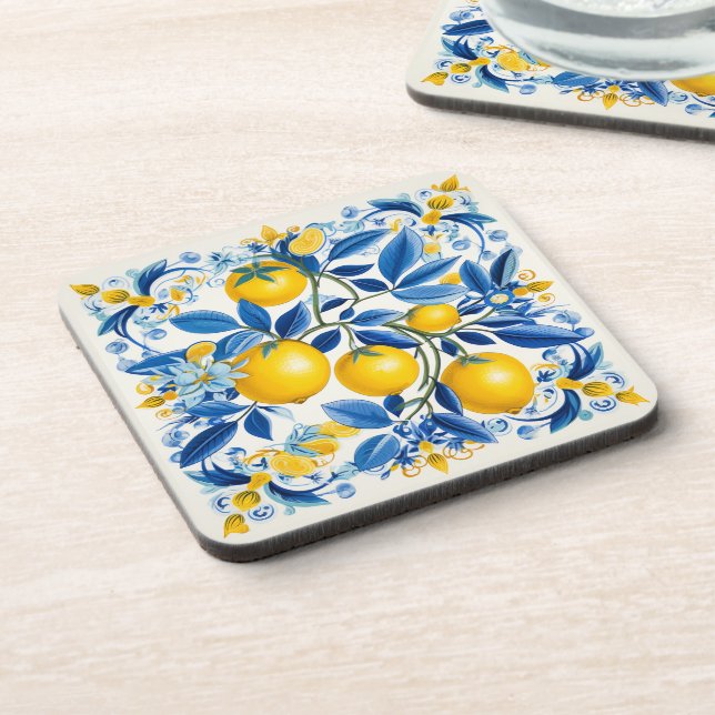 Posavasos 💛 💙 Azulejos azules y amarillos con limones (Lado Izquierdo)