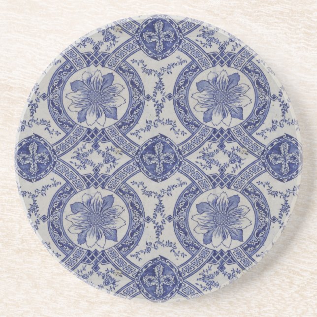 Posavasos Azulejos floral azul geométrico repro portugués (Frente)